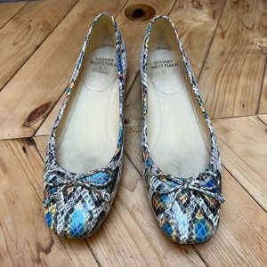 Stuart Weitzman Blue and Orange Snakeskin Loafers